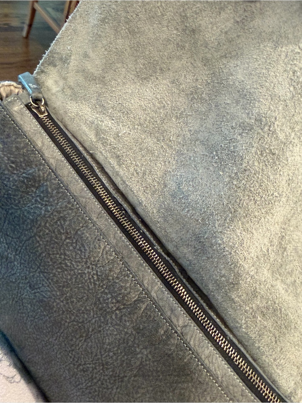 Eileen Fisher Gray Fold-Over Leather Backpack - Picture 4 of 15